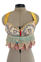 1960s Handmade Crocheted Halter Top that is Reversible from Pink to Blue