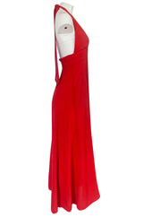 Iconc 1970s Ossie Clark Red Moss Crepe Button Front Halter Dress