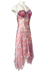 c2003 Alexander McQueen Silk Chiffon Cherry Print Backless Dress