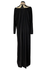 Easy to Wear 1980s Bill Tice Black Jersey Caftan Feel Dress w Gold Shoulder Detail Detail