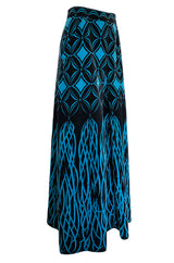1960s Emilio Pucci Blue & Black Stunning Tassel Print Velvet Maxi Skirt