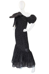 1980s Mr Blackwell Silk Eyelash Detail Gown