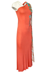 Early 1970s Bob Mackie Ray Aghayan One Shoulder Beaded Jersey Dress