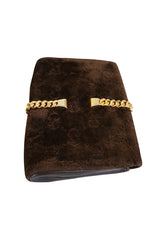 Fantastic 1970s Brown Velvet and Gold Buckle Gucci Clutch