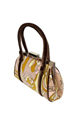 1990s Pucci Pink and Taupe Print Frame Top Handle bag