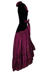 Fall 1980 Yves Saint Laurent Silk Taffeta & Velvet Dress w Asymmetrical Hem