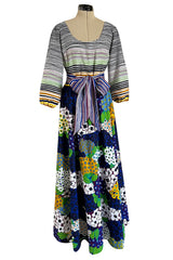 Numbered 1970s Lanvin by Jules-Francois Crahay Stripe & Flower Balloon Sleeve Dress