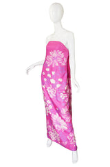 Early 1970s Pink Couture Hanae Mori Trained Gown