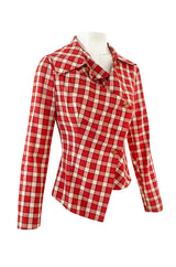 Early 2000s Vivienne Westwood Red Plaid Soft Flannel Asymmetrical Button Top