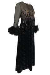 Documented Fall 1970 Oscar de la Renta Ostrich Feather & Sequin Silk Dress