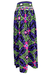 c.1974 Lanvin Bright Purple & Green Printed Jersey Full Length Maxi Skirt