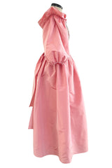 Prettiest 1970s Richiline Iridescent Pink Silk Dress w Pouf Sleeves & Rhinestone Details