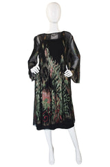 1970s Silk Chiffon Metallic Trigere Dress