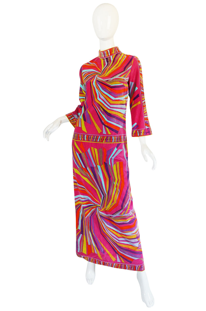 1960s Spectacular Vivid Pink Swirl Pucci Velvet Dress