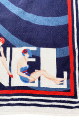 Early 2000s Chanel Art Deco Feel Blue Towel w Diving Girls & Logo