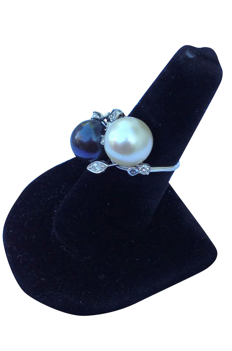 1950s Gold South Sea Pearl Diamond Ring