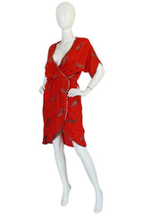 1960s Red Wrap Dress with Beading and Glitter Detail