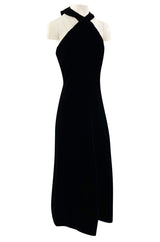 1970s Christian Dior Demi-Couture Numbered Sample Dress in Inky Black Velvet w Bow