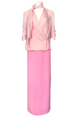 1980s Bill Blass Baby Pink Evening Jacket, Skirt & Silk Top Dress Suit