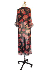 1920s Floral Print Silk Chiffon Dress & Jacket