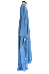 Beautiful Fall 2018 Alexis Mabille Dusty Blue One Shoulder Dress w Lace Insets