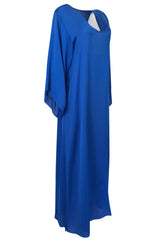 1971 Halston Couture Royal Blue Liquid Silk Bias Cut Caftan Maxi Dress