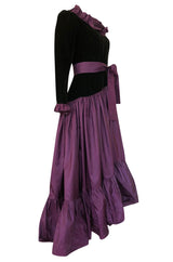 Documented 1980 Yves Saint Laurent Purple Silk Taffeta Ruffle Dress