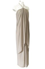 Fall 1994 Bill Blass Sand Coloured Silk Crepe Gathered Front Halter Dress
