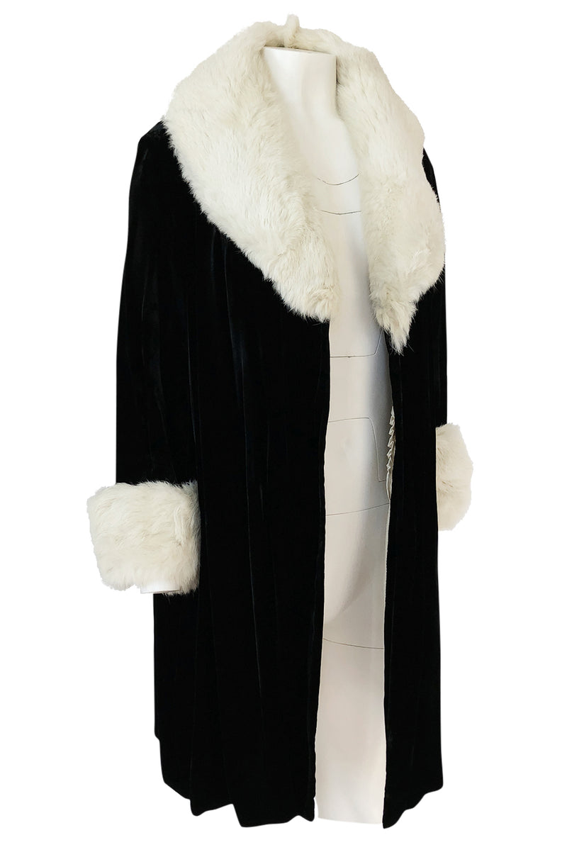 Wonderful 1920s Unlabeled Black Velvet Coat w Ermine Collar & Cuffs