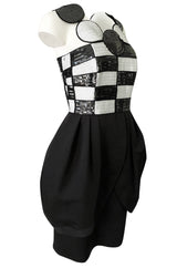 1980s Louis Feraud Graphic Dot & Block Sequin Bubble Skirt Dress