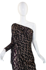 1970s Metallic Chiffon Gown with Pink Lining