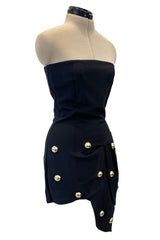 Micro Mini Spring 2014 Anthony Vaccarello Runway Strapless Mini Dress w Gold Dome Buttons