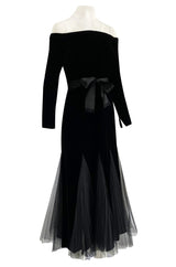 Exquisite Fall 2000 Yves Saint Laurent Haute Couture Velvet Dress w Net Inset Panels