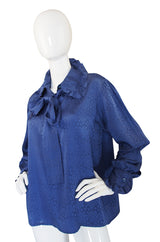 1970s Yves Saint Laurent Ocean Blue Silk Top