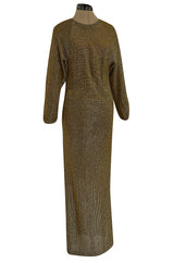 1980s Bill Blass Easy Fitting Gold Lurex Knit American Sportswear Chic Feeling Dress