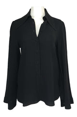 1960s Ossie Clark for Quorum Black Moss Crepe Top w Unusual Sleeves