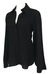 1960s Ossie Clark for Quorum Black Moss Crepe Top w Unusual Sleeves