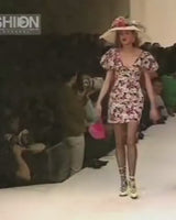 Iconic Spring 1992 Yves Saint Laurent Pink Floral Print Dress w Pouf Sleeves
