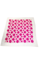 Huge 1970s Yves Saint Laurent Bright Pink & Ivory Print Silk Scarf