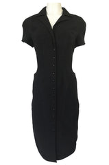 1980s Thierry Mugler Back Open Cut Work Lace Black Fitted Dress