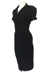 1980s Thierry Mugler Back Open Cut Work Lace Black Fitted Dress