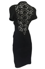 1980s Thierry Mugler Back Open Cut Work Lace Black Fitted Dress