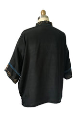1920s Unlabeled French Couture Bead & Metallic Thread Black Silk Tunic