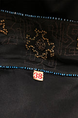 1920s Unlabeled French Couture Bead & Metallic Thread Black Silk Tunic