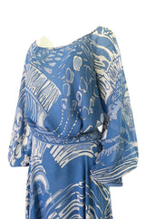 1960s Emilo Pucci Pretty Blue Silk Print Chiffon Top and Skirt Maxi Dress