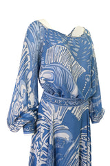 1960s Emilo Pucci Pretty Blue Silk Print Chiffon Top and Skirt Maxi Dress