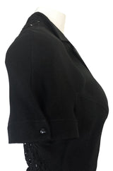 1980s Thierry Mugler Back Open Cut Work Lace Black Fitted Dress