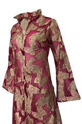 1970s Unlabeled Gold Lame Thread Butterfly Caftan on Pink Organza