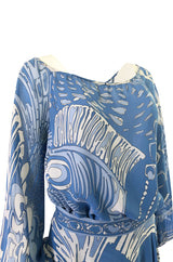 1960s Emilo Pucci Pretty Blue Silk Print Chiffon Top and Skirt Maxi Dress