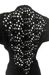 1980s Thierry Mugler Back Open Cut Work Lace Black Fitted Dress